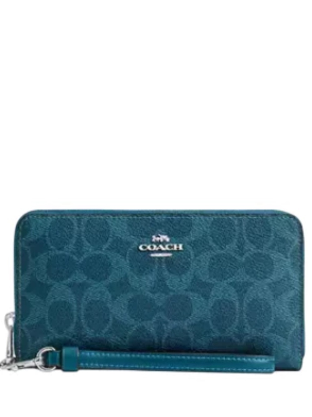 Coach NWT Long Zip Around Wallet in Signature Canvas Aquamarine Teal Color